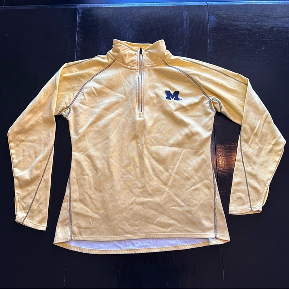 Sweaters - Retro Michigan Medium Yellow and Blue Quarter Zip Sweater Fall Spring Football